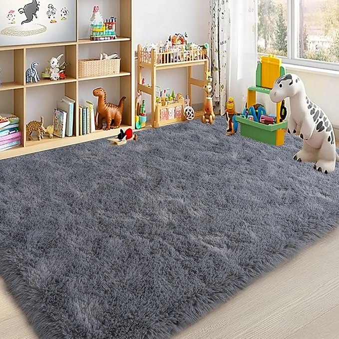 Large Area Rugs for Living Room Bedroom 9x12 Grey Fluffy Shag Rugs | Ultra Soft Shaggy Plush Fuzzy Modern Indoor Throw Floor Carpet for Kids Girls Boys Dorm Nursery Home Decor Aesthetic