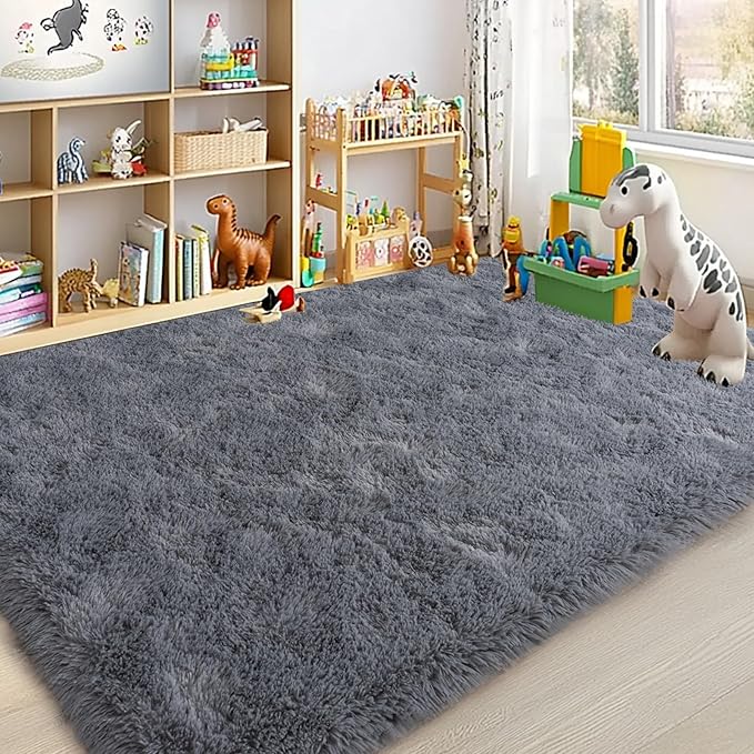 Large Area Rugs for Living Room Bedroom 8x10 Grey Fluffy Shag Rugs | Ultra Soft Shaggy Plush Fuzzy Modern Indoor Throw Floor Carpet for Kids Girls Boys Dorm Nursery Home Decor Aesthetic