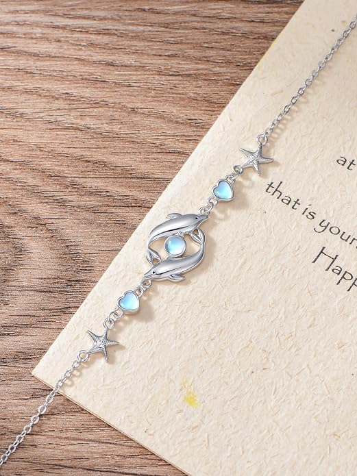 Sea Turtle/Dolphin/Starfish/Seashell/Compass Bracelet for Women 925 Sterling Silver Ocean Wave Anklet Summer Hawaiian Jewelry Gift for Her