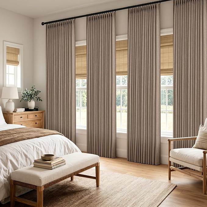 MIULEE 4 Panels Set Pinch Pleated Linen Curtains 108 Inches Length for Living Room Bedroom, Extra Long Pinch Pleat Drapes Back Tab Light Filtering Linen Brown Foor to Ceiling Curtains with Hooks