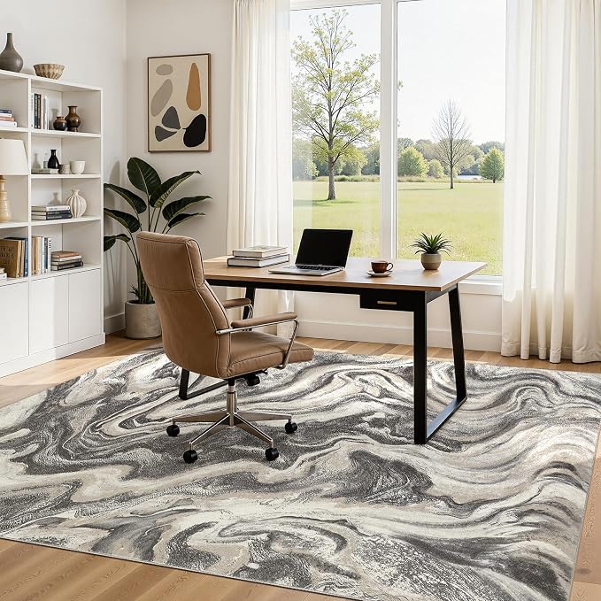DMOYEST 5x7 Washable Area Rug for Living Room,Non Slip Abstract Rugs,Modern Soft Low Pile Carpet for Bedroom,Dining Room,Home Office-Ash Grey