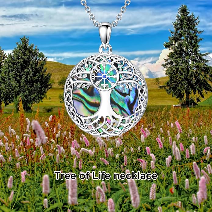 Tree of Life Necklace 925 Sterling Silver Abalone Shell Celtic Knot Tree Pendant Necklace Jewelry Gifts for Women Birthday Christmas