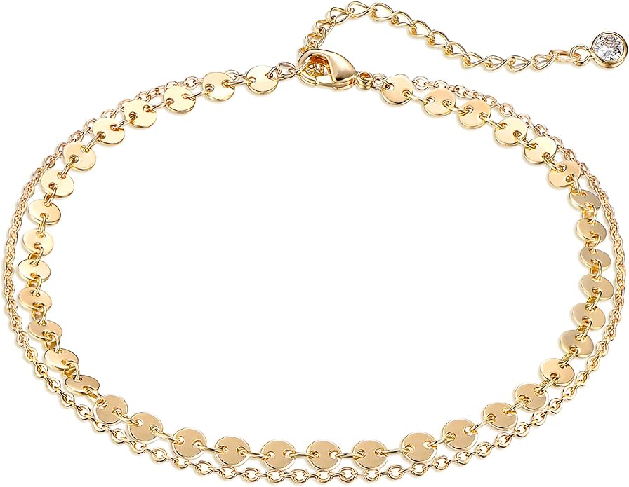LOYATA Dainty Ankle Bracelet,14K Gold Plated Tiny Bead Anklet Dainty White Cubic Zirconia Cross Tassel Foot Chain Cute Lucky Moon Evil Eye Foot Jewelry Boho Anklets for Women