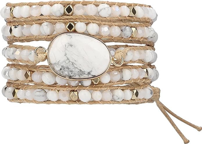 Bracelet for Women – Handmade Vegan Boho Natural Stone Layered Bracelet, Thailand Bohemian Stackable Beaded Wrap Bracelets, Summer Hippie Bracelet Stack, Fashion Jewelry Gifts