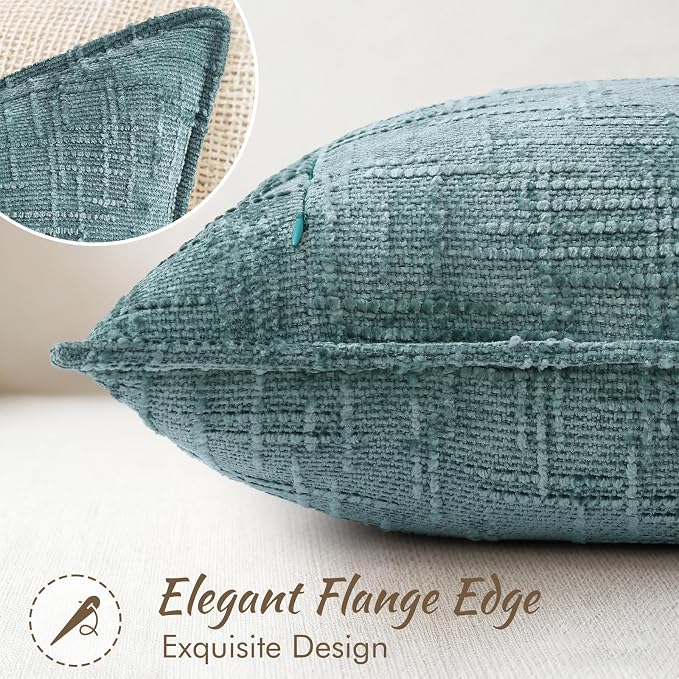decorUhome Chenille Throw Pillow Covers 26x26 Set of 2, Soft Textured Slubby Modern Decorative Pillow Covers with Elegant Design for Couch, Sofa, Living Room, Teal