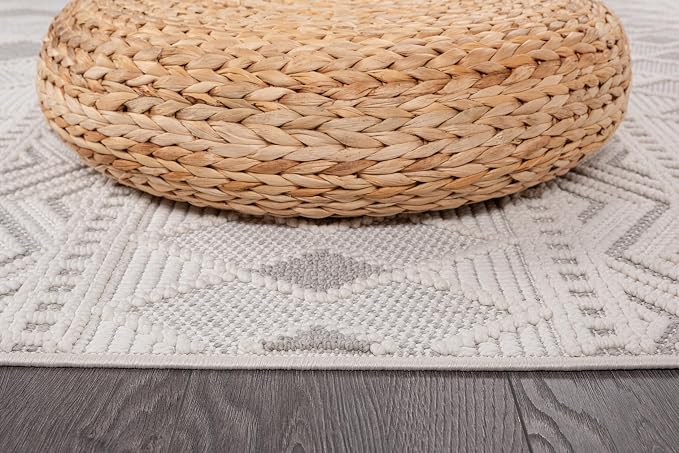 CAMILSON Micro Loop Rug 4x6 Modern Luxury Geometric Boho Diamond Area Rugs Soft High and Low Pile Stain Resistant Easy-Cleaning Non-Shedding for Living Room Office Indoor Carpet (4 x 6 / White - Gray)