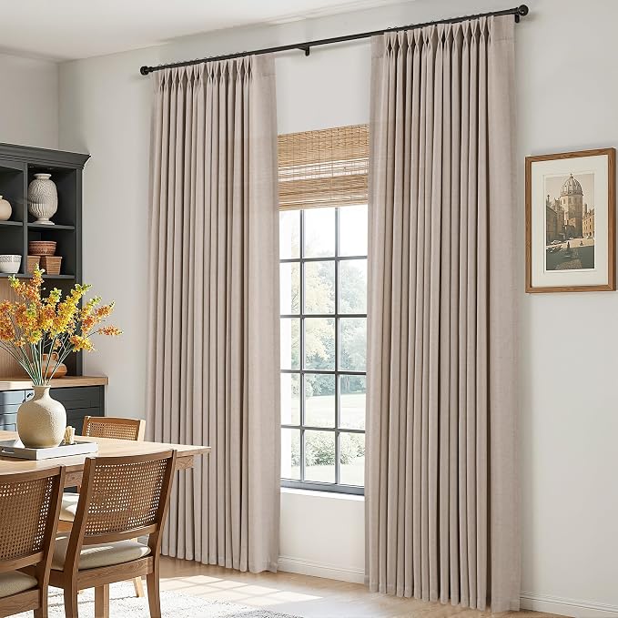 Aersas Taupe Burlywood Linen Pleated Curtains 102 Inches Long for Living Room Pinch Pleat Drape Hooks Rings Back Tab Semi Sheer Light Filtering Curtain for Bedroom Sliding Patio Door 2 Panels 40x102