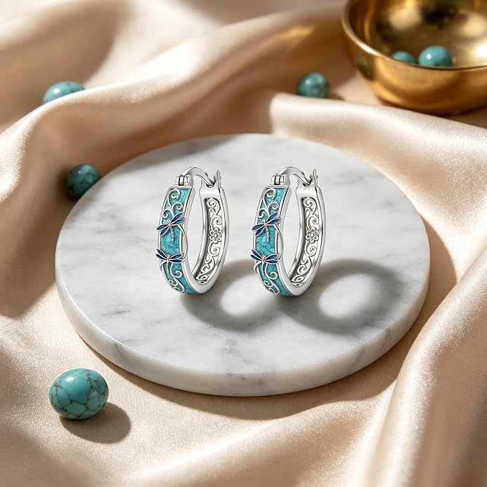 Opal/Turquoise Huggie Earrings 925 Sterling Silver Opal/Turquoise Small Animal Huggie Hoop Earrings Animal Huggies Earring Jewelry Gifts for Women Mom Her