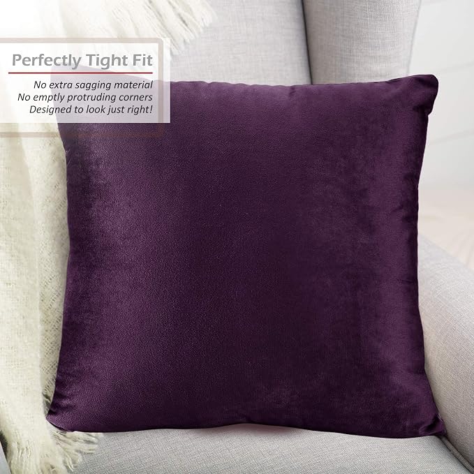 Nestl Throw Euro Pillow Covers, Cozy Velvet Decorative Pillow Covers 26 x 26 Inches, Soft Solid Couch Pillow Case for Sofa, Bed and Car, Set of 2 - Eggplant Purple