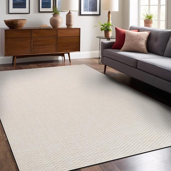 Luul Home Easy Jute Rugs 8x10 White Color Living Room Indoor Outdoor Area Rug for Patio Farmhouse and Kitchen Rug High Traffic Easy to Clean Washable Solid Boho Woven Design Outside Carpet (8 x 10)