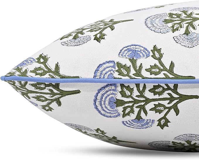 Ridhi Block Print Mughal Buta Blue Pillow Cover 24" x 24" (Pack of 2) Decorative Couch Pillows for Living Room, Farmhouse Chic Boho Cute Outdoor Pillows Covers Gifts for Spring, Mother's Day