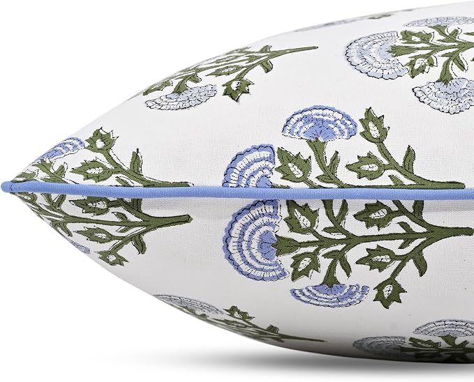 Ridhi Block Print Mughal Buta Blue Pillow Cover 18" x 18" (Pack of 2) Decorative Couch Pillows for Living Room, Farmhouse Chic Boho Cute Outdoor Pillows Covers Gifts for Spring, Mother's Day