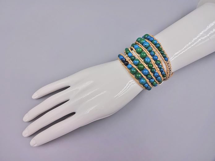 MGR MY GEMS ROCK! 35-Inch Long Multi-Layer Hand Crafted Gemstone and Crystal Multi-Stone Beaded on Genuine Leather Boho Style Stackable Super Wrap Bracelet, up to 5 Wraps.