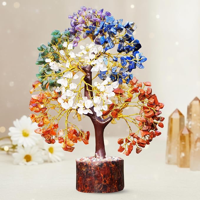 500 Beads 7 Chakra Tree of Life - Large Crystal Feng Shui Positive Energy Tree - Meditation Gift, Crystals and Stones, Spiritual Items, Home Office Decor