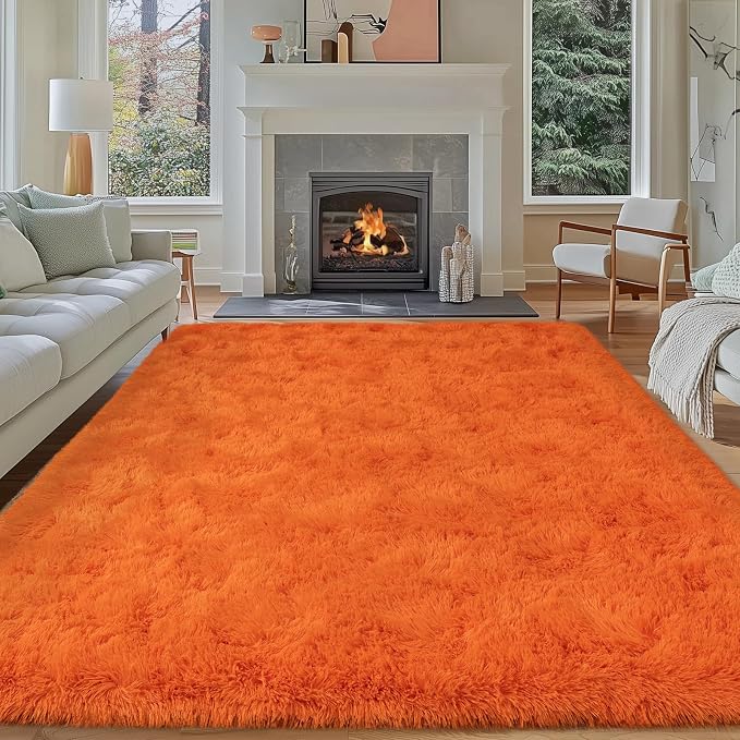 Dssimo Orange Rug for Bedroom Living Room, 8x10 Soft Shaggy Area Rugs | Large Plush Fluffy Upgrade Non-Slip Burnt Orange Rug for Nursery Kids Room Dorm Room Home Decor, Indoor Plush Floor Carpet