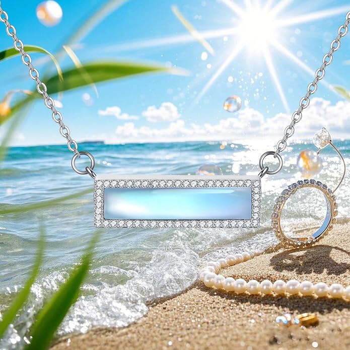 Larimar/Turquoise/Rose Quartz/Black Onyx Necklace for Women Sterling Silver Bar Necklace Pendant Jewelry Gift for Women