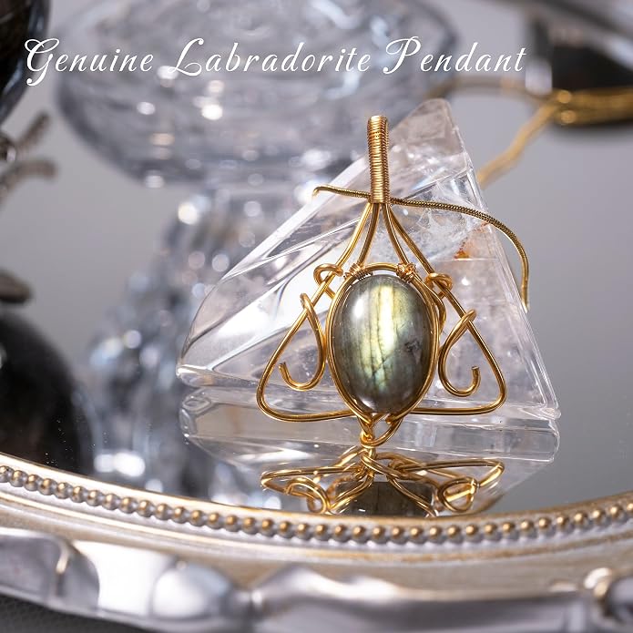 Natural Faceted Labradorite Pendant Necklace – Unique Stone of Magic & Transformation, Iridescent Flash Gemstone Jewelry, Handmade Healing Crystal Gift for Women, Birthday, Anniversary, Spiritual Awakening & Intuition
