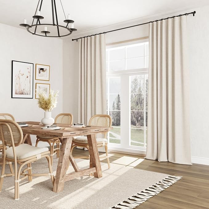 Guken 100% Blackout Linen Curtains for Bedroom 84 inches Long, Thermal Insulated Room Darkening Black Out Drapes for Living Room, Back Tab Rod Pocket 2 Panels Set,Birch Beige,52x84