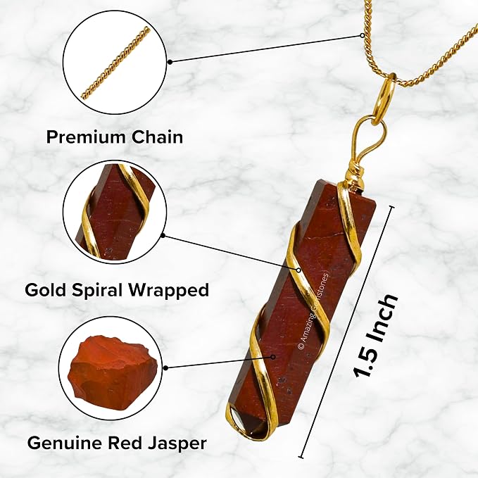 Amazing Gemstone Red Jasper Crystal Necklace Pendant For Women, Gold Wire Wrapped Dainty Minimalist Healing Crystal Necklaces For Men Unisex Necklace Jewelry Adjustable Chain & Leather Cord