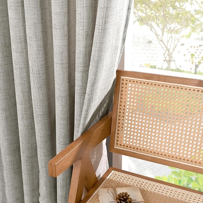 YoungsTex Linen Curtains 54 Inches Length for Living Room, Dark Grey Short Drapes Light Filtering Semi Sheer Privacy with Bronze Grommet for Bedroom Window, 2 Panels, 42 X 54 Inch