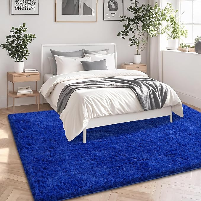 5x7 Blue Fluffy Shag Area Rugs for Living Room Bedroom Boys Kids | Ultra Soft Comfy, Fuzzy Shaggy Plush Carpet for Nursery Girls Teen Dorm, Modern Indoor Home Decor, Upgrade Non-Slip