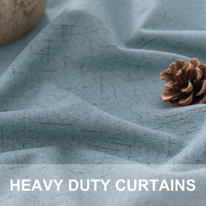 Slate Blue Curtains 108 Inches Long 2 Panel Burg 100% Blackout Boho Linen Textured Darkening Thermal Insulating Ceiling to Floor Length Drapes Dusty Blue Grey Curtain for Bedroom Living Room Divider
