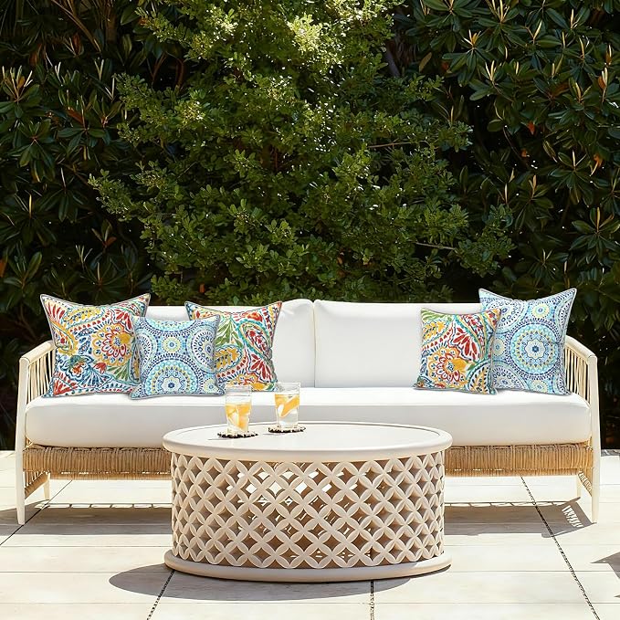 LVTXIII Outdoor Throw Pillows 20x20 Patio Waterproof Square Pillows with Piping Fade Resistant Accent Pillow for Spring Summer Garden Decoration, Set of 2, Paisley Multi