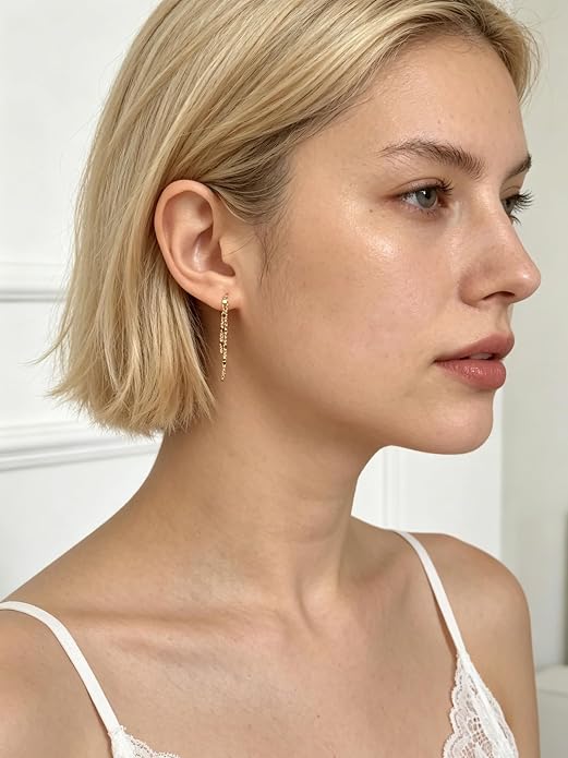 Tassel Earrings for Women Gold Plated Silver Chain Earrings Dainty Minimalist Dangle Drop Studs