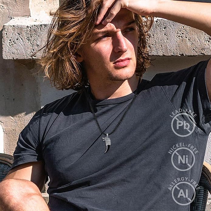 925 Sterling Silver Viking Wolf Mjolnir Necklace for Men Women, Viking Runes Wolf Tooth Witch Celtic Knot Amulet Protection Pendant Nordic Norse Mythology Jewelry Gift for Men Women