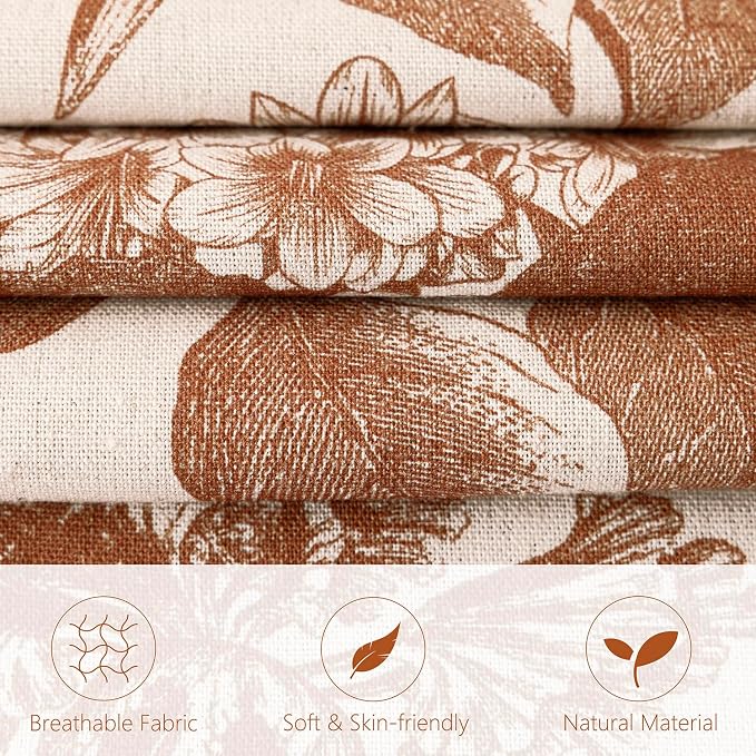 Foindtower Set of 2 Linen Floral Throw Pillow Covers Vintage Accent Print Decorative Cozy Cushion Covers Farmhouse Boho Home Decor for Sofa Chair Couch Bedroom Living Room,18×18 Inch,Autumn Orange