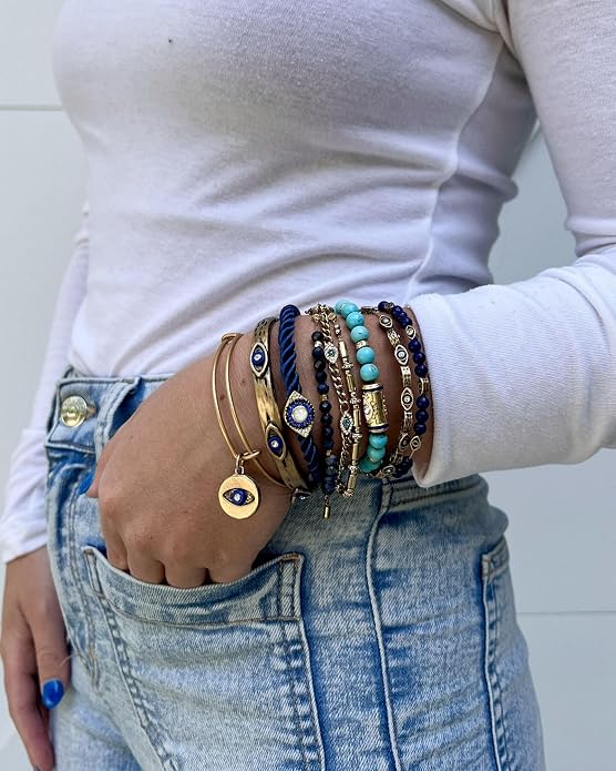 Alex and Ani Evil Eye Bracelets - Sapphire & Crystal Stones, Nickel-Free, Radiant Evil Eye Jewelry for Women