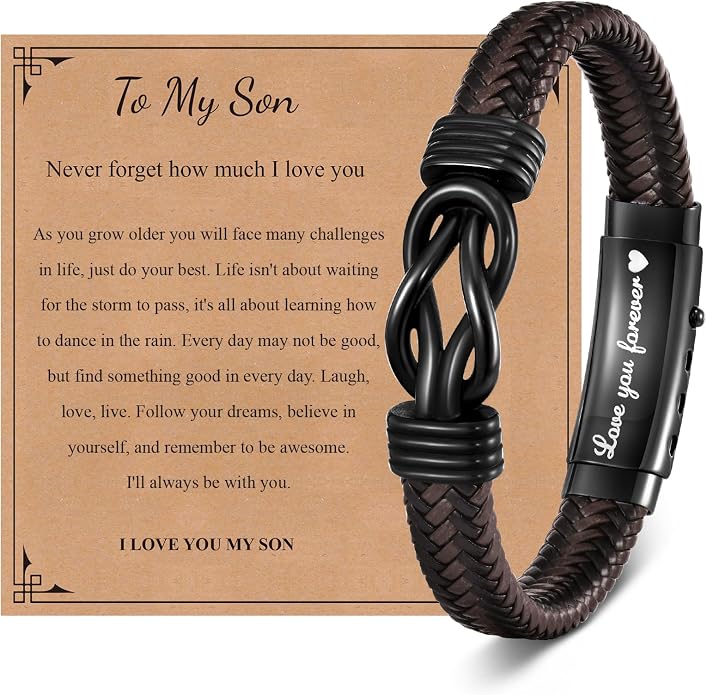 VNOX Men's Inspirational Mantra Engarved Handmade Braided Leather Adjustable Cuff Bangle Bracelet Encouragement Motivational Gift for Men
