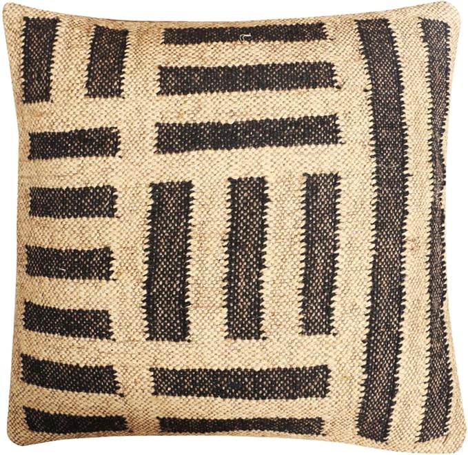 Set of 4 Geometric Wool Jute Square Throw Pillow Covers -Decorative 18 x 18 Inches Multicolour Cushion Covers Perfect for Sofa/Couch/Bed/Home/Outdoor/Car (Multicolour - 02)