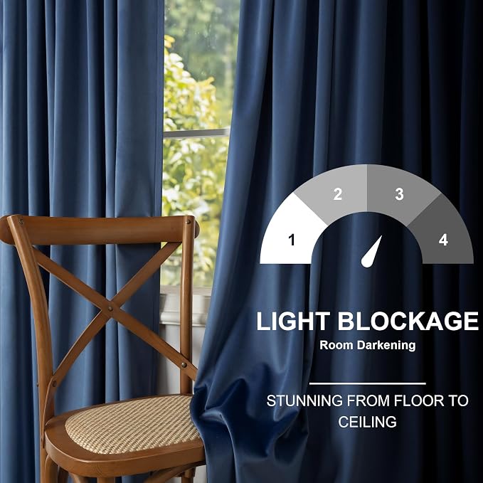 Navy Blue Velvet Curtains 90 Inches Long 2 Panels Luxury Decorative Window Treatment Drape Living Room Darkening Thermal Patio Sliding Glass Door Curtain for Bedroom Dark Blue Indigo Vintage 90 Length