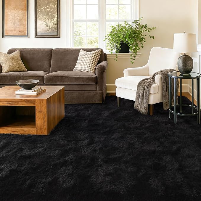 10x14 Extra Large Shaggy Area Rugs for Living Room Decor, Non-Slip Rugs for Bedroom Kids Playroom Dorm Room, High Pile Ultra Soft Carpet, Black