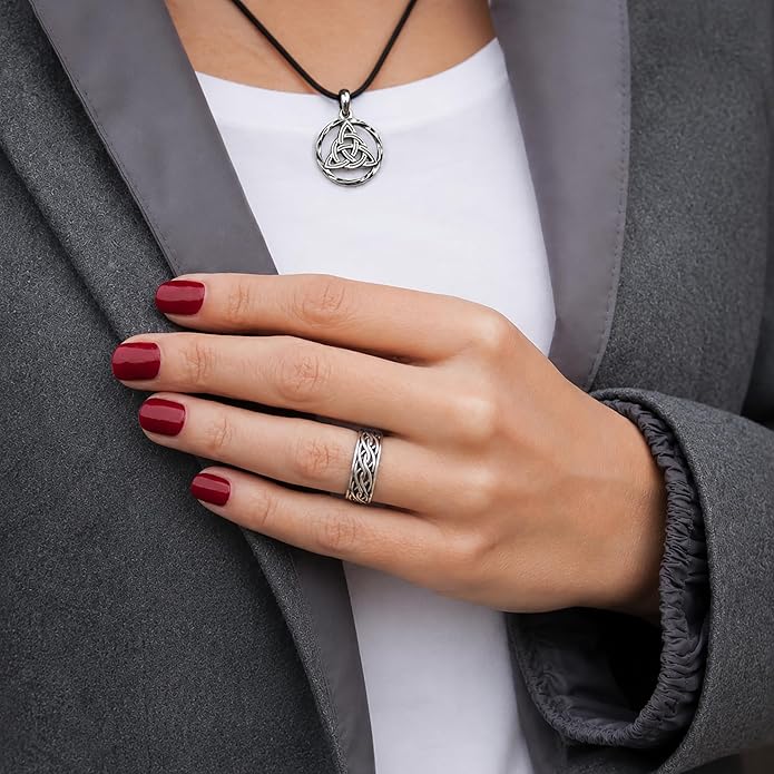 Endless Irish Celtic Knot Ring - 925 Sterling Silver - Eternity Love Viking Wedding Bands - Unisex Woven Braided Rope Thumb Rings - Norse Nordic Jewelry for Men Women