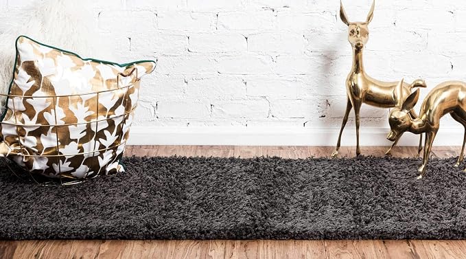 Unique Loom Solid Shag Collection Area Rug (2' 6" x 13' 1" Runner, Graphite Gray)
