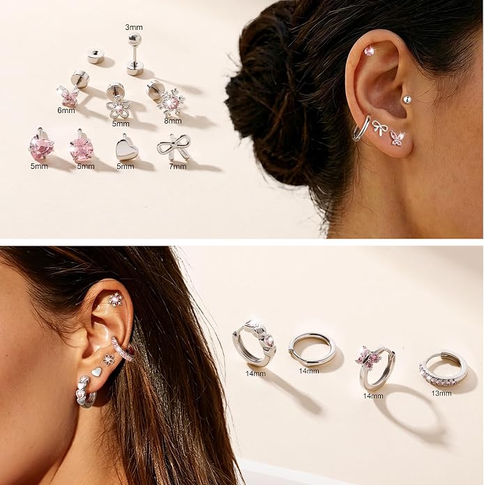 Hypoallergenic 14K Gold Stud Earrings Set for Women Surgical Stainless Steel Flat back Earrings Small Gold Huggie Hoop Earring for Sensitive Ears Screw Back Cartilage Piercing Jewelry