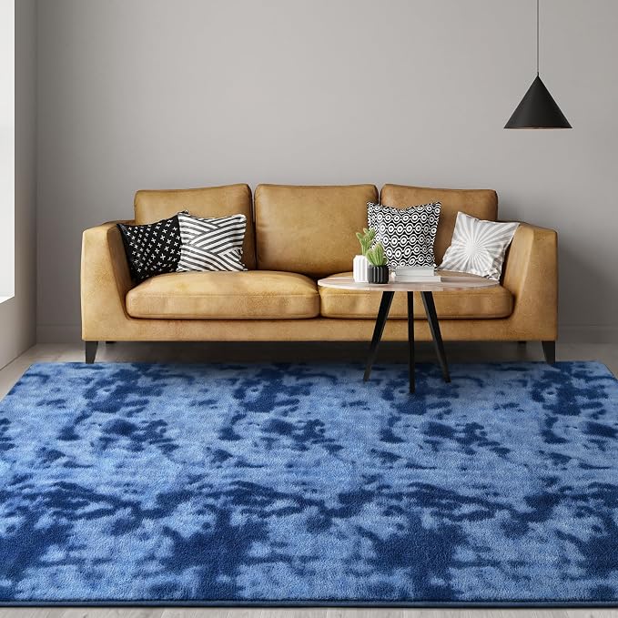 Gifeas Large Ultra Soft Modern Area Rugs for Living Room Bedroom, 5x8 Feet Tie-Dyed Navy Blue Thickened Memory Foam Indoor Carpets, Non-Slip Comfy Rug for Boys Girls Nursery Room Home Decor