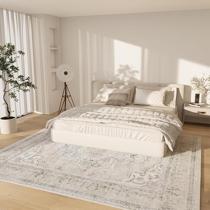 10x12 Area Rugs for Living Room: Large Washable Rug Non Slip Low Pile Soft Faux Wool Non Shedding Distressed Lightweight Vintage Floral Carpet for Bedroom Dining Room Kids Playroom Nursery Farmhouse