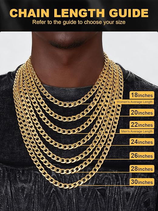 U7 Cuban Link Chain for Men Women Stainless Steel Curb Necklace, 7/9/12/15 MM Chunky Chain Silver/Gold/Black Mens Hip Hop Jewelry 18''-30''