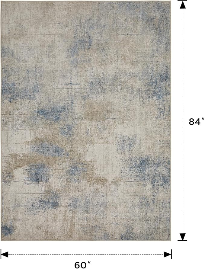 Joydeco Modern Abstract Washable 5x7 Area Rugs for Living Room, Machine Washable Bedroom Rug, Faux Wool Print Non-Slip Neutral Low Pile Stain Resistant Carpet for Dining Room Nursery Home Office Decor