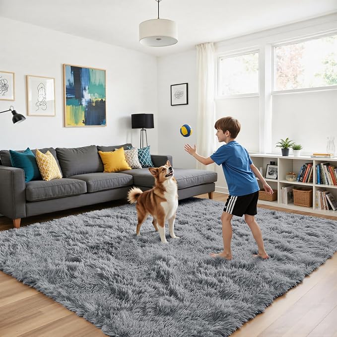 Fluffy Rug Shag Area Rug, Light Grey 2x4 Area Rugs for Bedroom, Small Bedside Rug, Soft Fluffy Shag Entryway Throw Rugs for Living Room Bedroom Room Home Decor