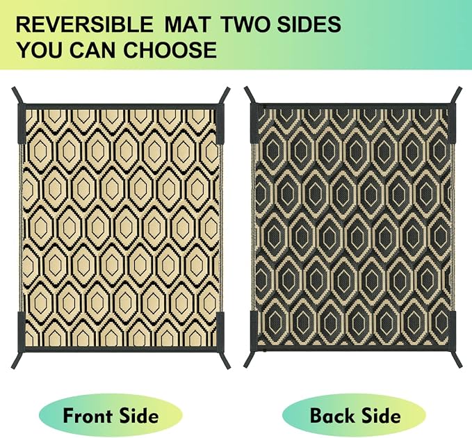 fifame Outdoor Camping Rugs, 10x14 Outdoor Rug Patios Clearance Plastic Straw Rug Weatherproof Reversible Mats, Large Floor Mat for Outdoors, RV, Patio, Backyard, Deck, Picnic, Beach, Trailer, Camping