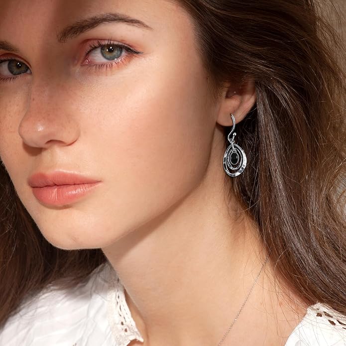 Real 925 Sterling Silver Trendy Dangle Earrings for Women | White Gold Plated | Hypoallergenic Turquoise/Black Onyx/Opal Filigree Jewelry Lightweight Celtic Lover Knot Leverback Earrings Gifts
