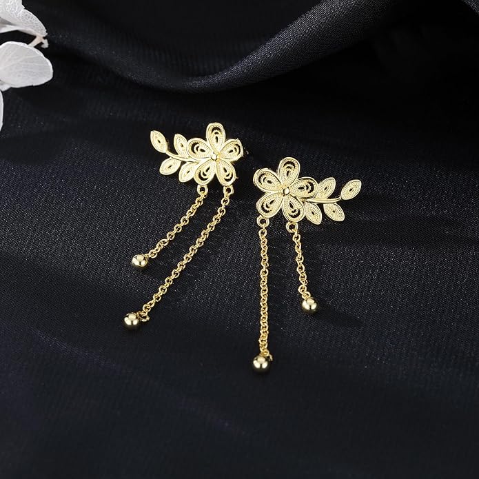 SLUYNZ 925 Sterling Silver Elegant Flower Crawler Earrings Wrap for Women Leaf Climber Earrings Cuff Tassel