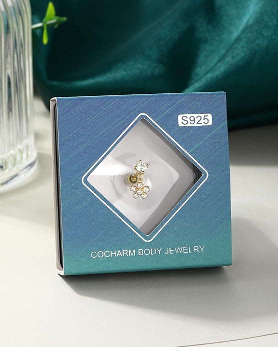COCHARM 14K Gold Plated Cartilage Earrings Stud 16G Dangle Star 925 Sterling Silver Helix Tragus Earrings Surgical Steel Flat Back Earrings Dangly