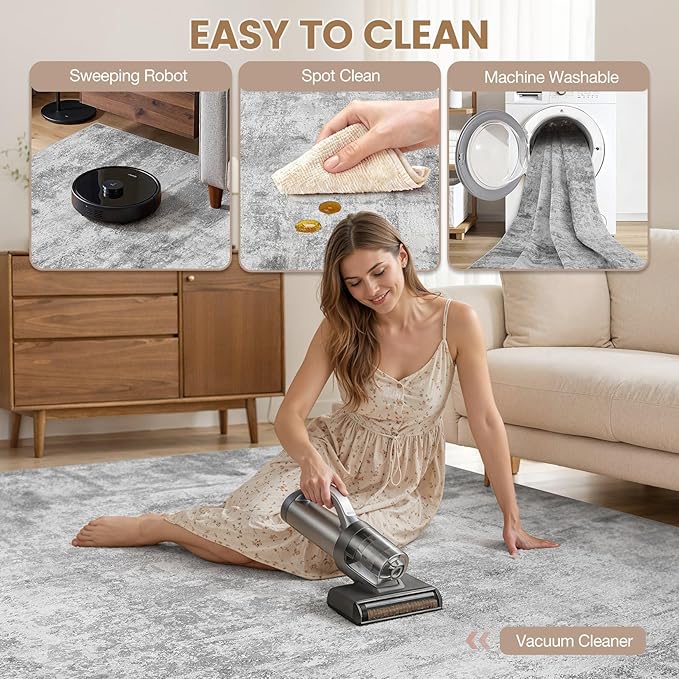 cotiled 7x9 Area Rug Abstract Soft Non Slip Washable Rugs for Living Room | Stain Resistant, Robot Vacuum & Pet Friendly, Low-pile, For Living Room, Bedroom, Dining Table, Nursery Grey