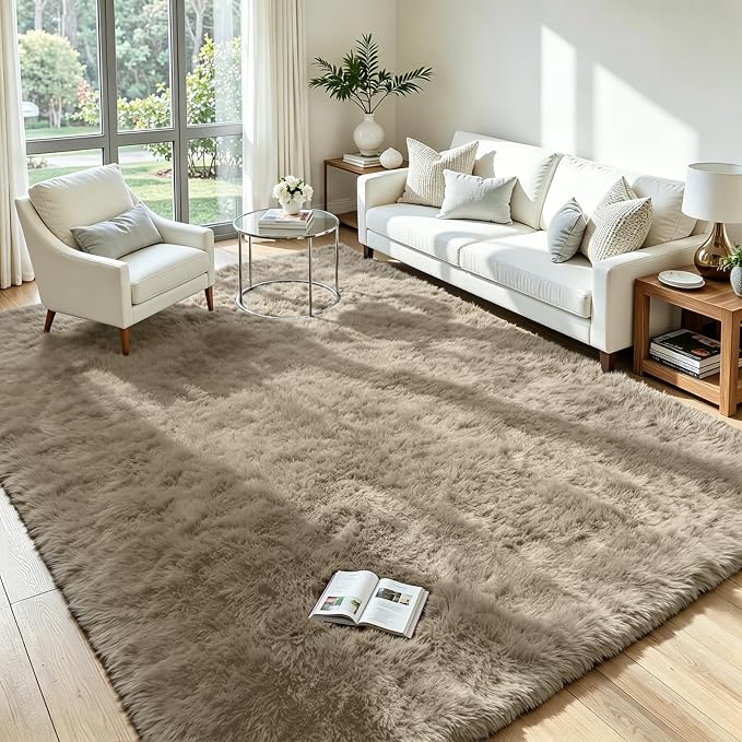 5x8 Area Rug for Living Room, Ultra Soft Fluffy Grey Camel Rugs for Bedroom, Non Slip Large Shag Carpet, Fuzzy Plush Nursery Rug, Thick Washable Indoor Floor Carpets for Kids Office Dorm Home Decor