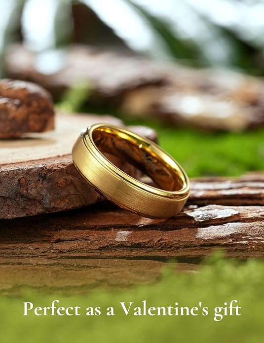 King Will Tungsten Carbide Wedding Band for Men Women-4/6/8mm Width 14K Gold Plated Tungsten Wedding Ring Matte Brushed & High Polished Style Comfort Fit Wedding Band Size 6-14